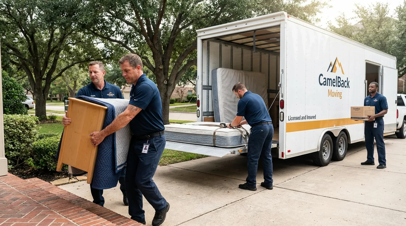 Crew loading residential truck for cross-state move from Challis, ID