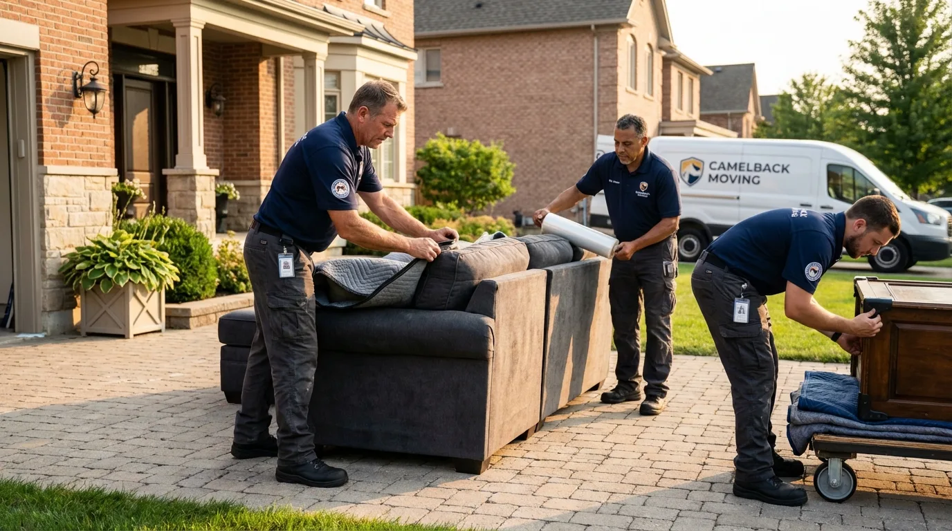 Large estate moving crew wrapping furniture in Challis, ID